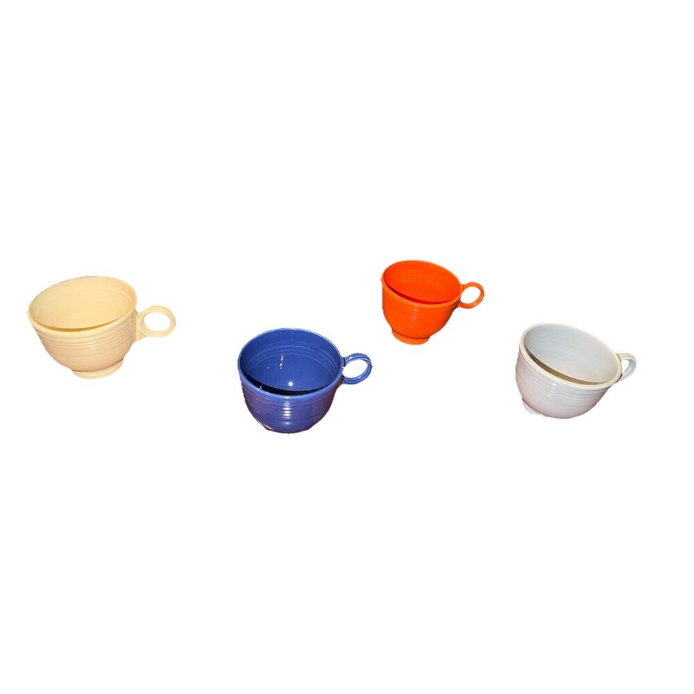 Vintage Fiesta Style Ring Handle Cups Lot 4 Orange Blue Ivory Gray Art Deco READ